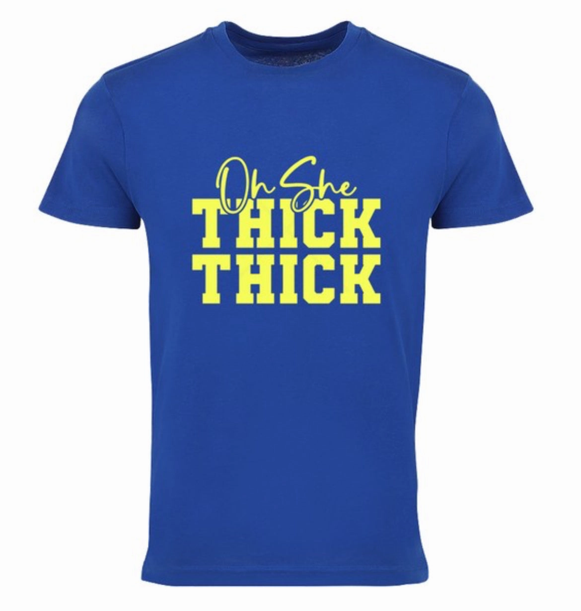 Tailored Fit Final Sale Plus Size Blue Fitted T-Shirt Oh She Thick Thick in Yellow