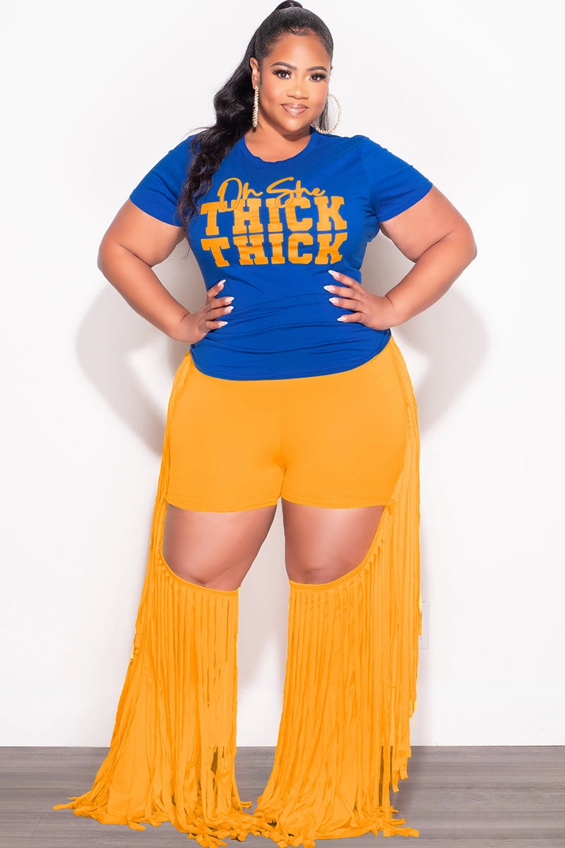 Final Sale Plus Size High Waist Cutout Chaps with Fringe Trim Pants in Mustard Yellow ResilientElasticBand Tear Resistant