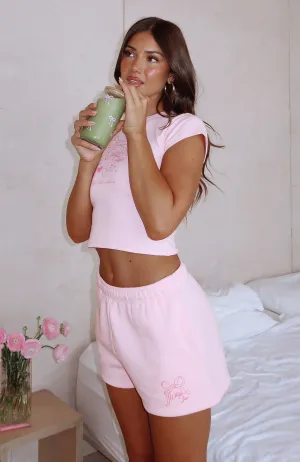 Love You Forever Lounge Shorts Pink Seasonal Trend WideRibbed Texture