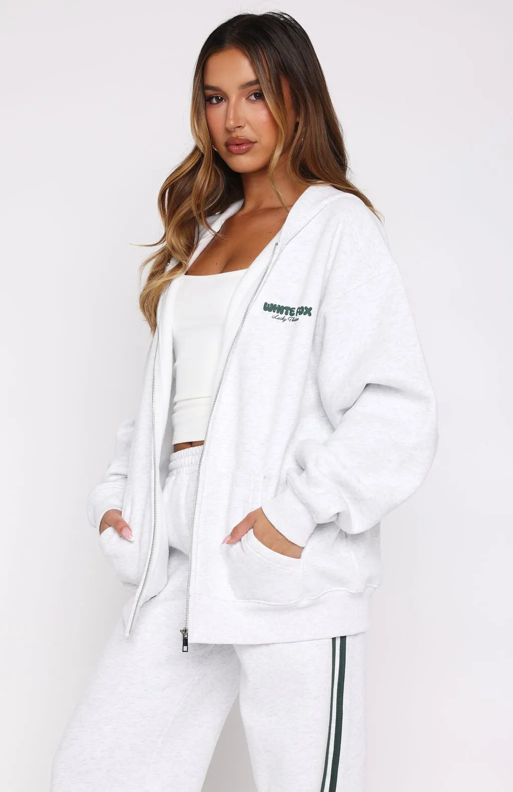 Reinforced Hemline Lucky Thirteen Charise Zip Front Hoodie Grey Marle