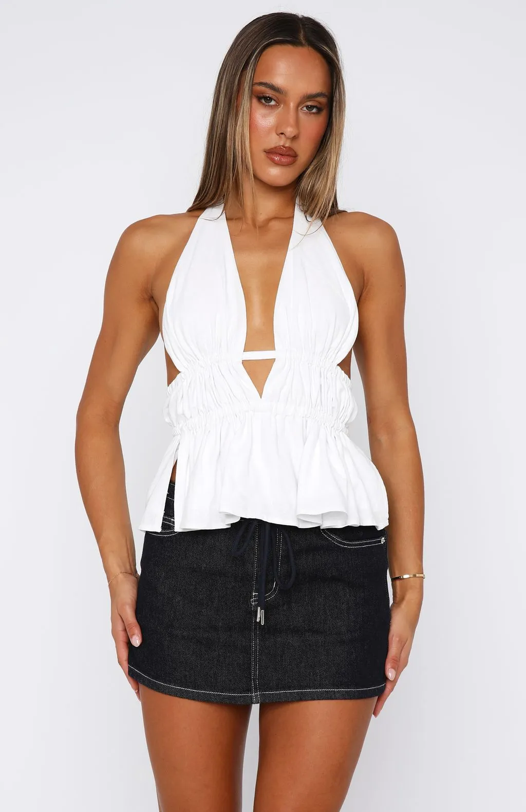 Trendy Sweater BreathableMesh Comes In Waves Halter Top White
