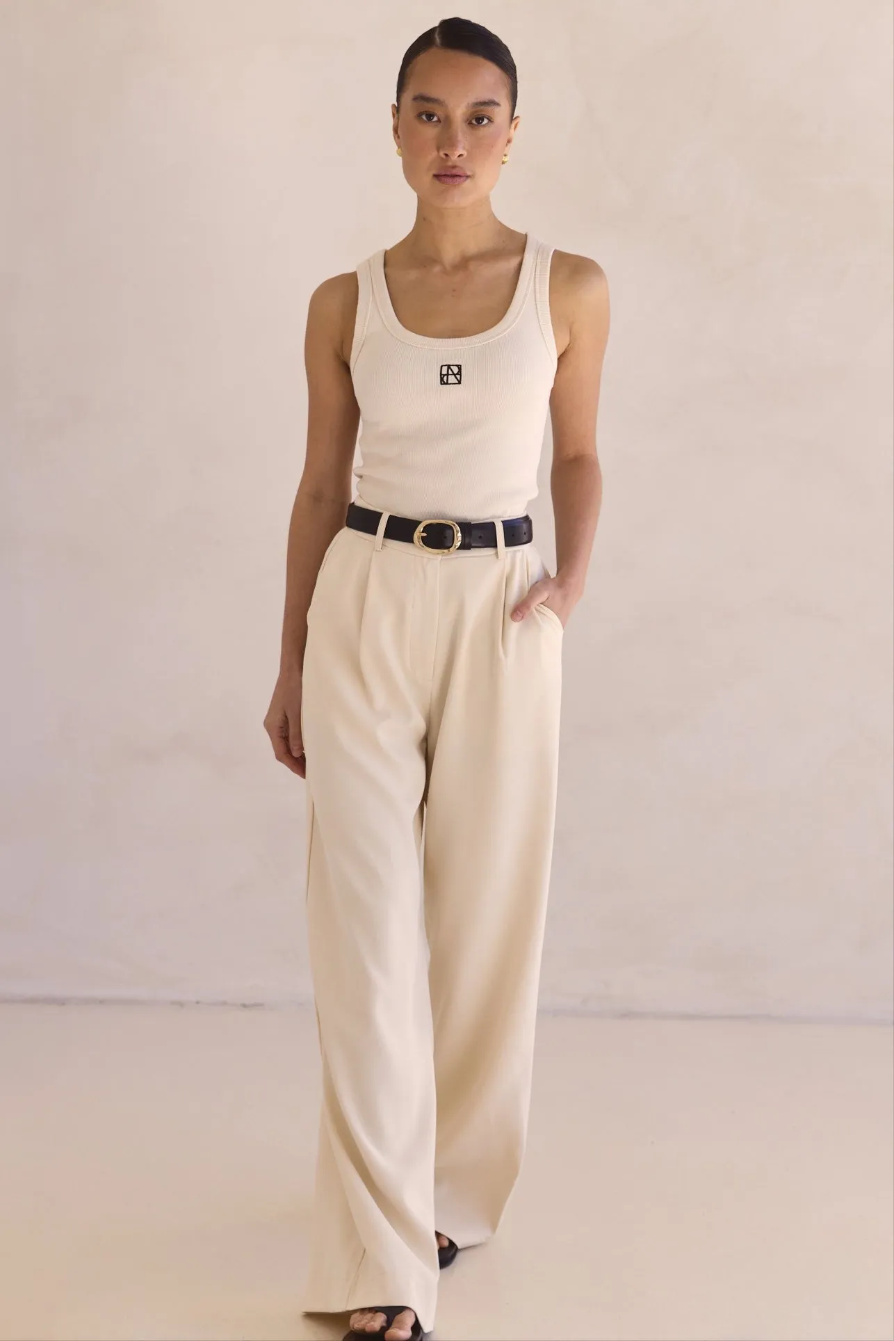 Retro Style Organic Cotton Blend Lexi Signature Tank (Cream)