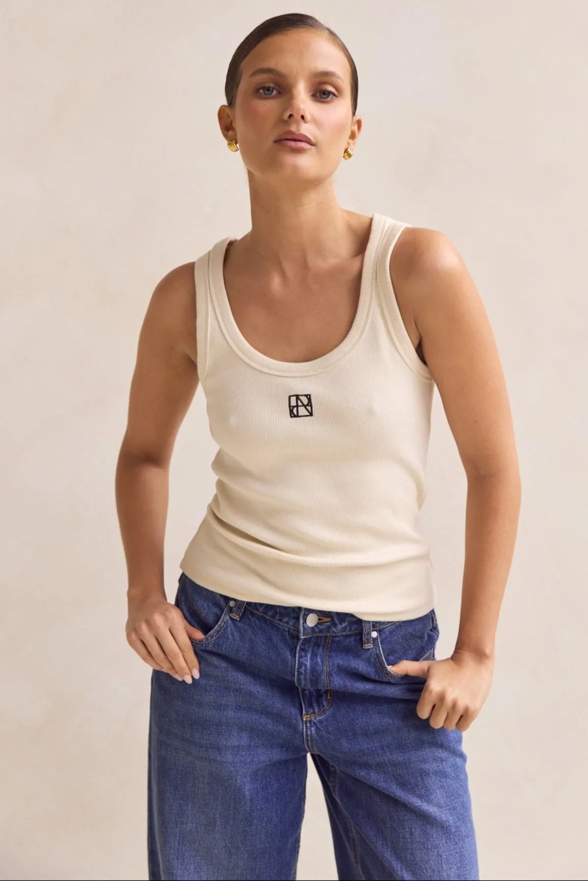 AthleticInspired Tagless Comfort Lexi Signature Tank (Cream)