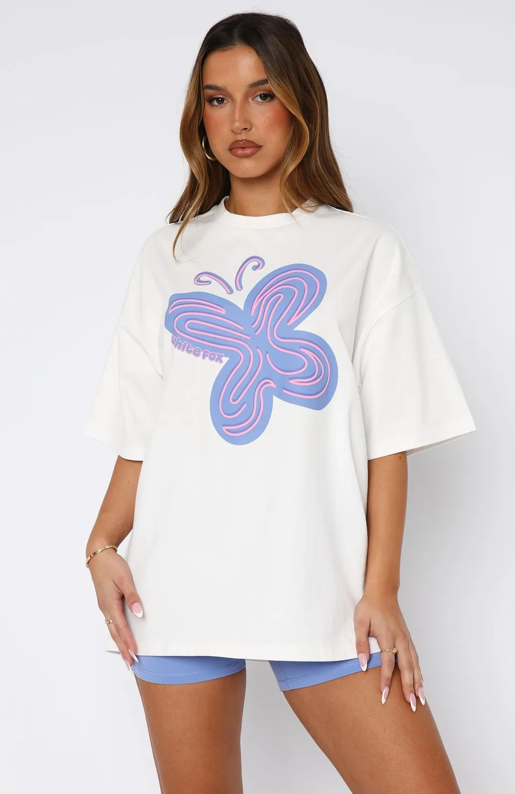 Free Spirited Oversized Tee White MeshLining MultiPanelDesign