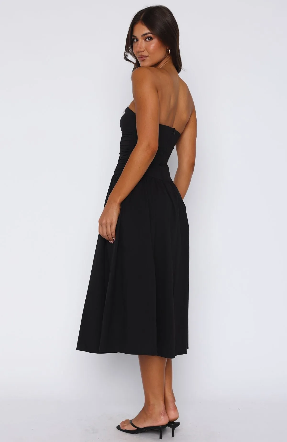 QuickRelease ZeroWaste Pattern Rich In Love Strapless Midi Dress Black