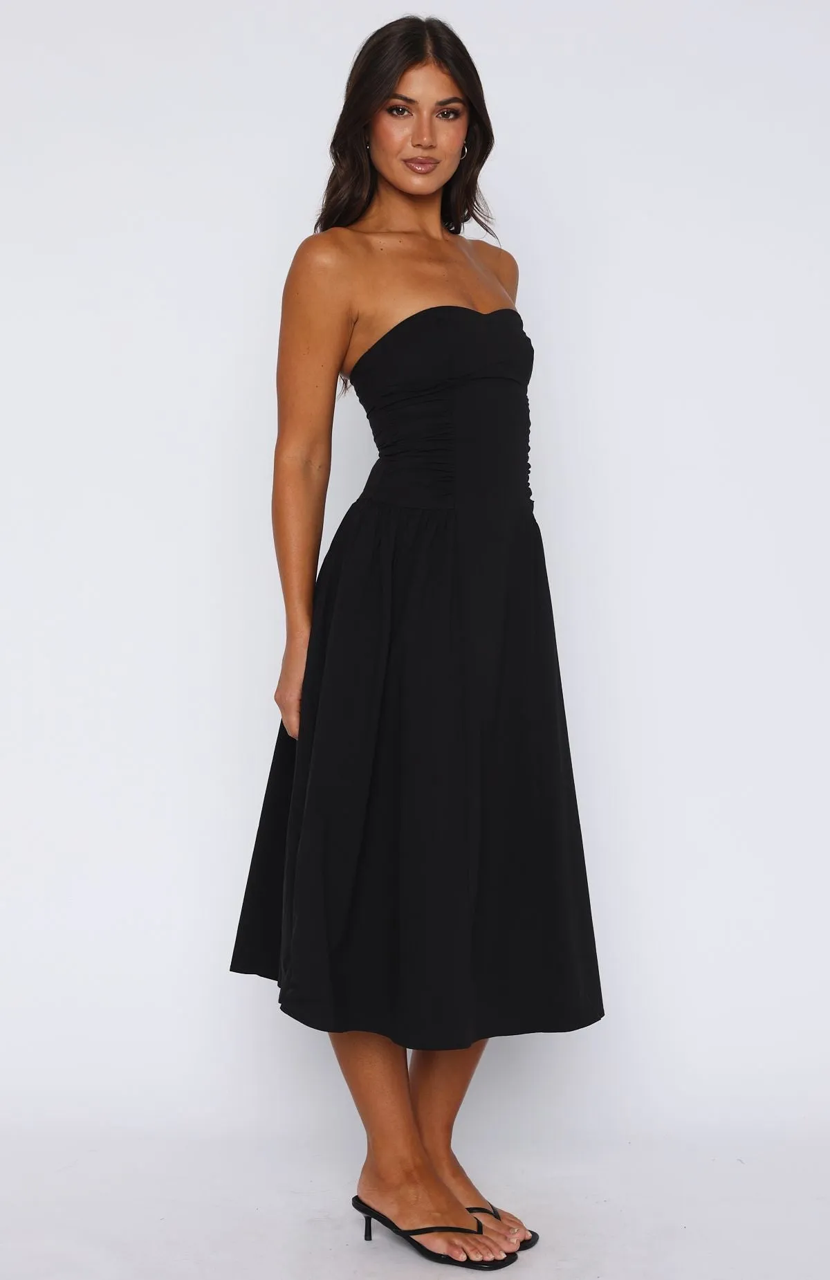 Rich In Love Strapless Midi Dress Black Soft Touch Texture Breathable mesh lining