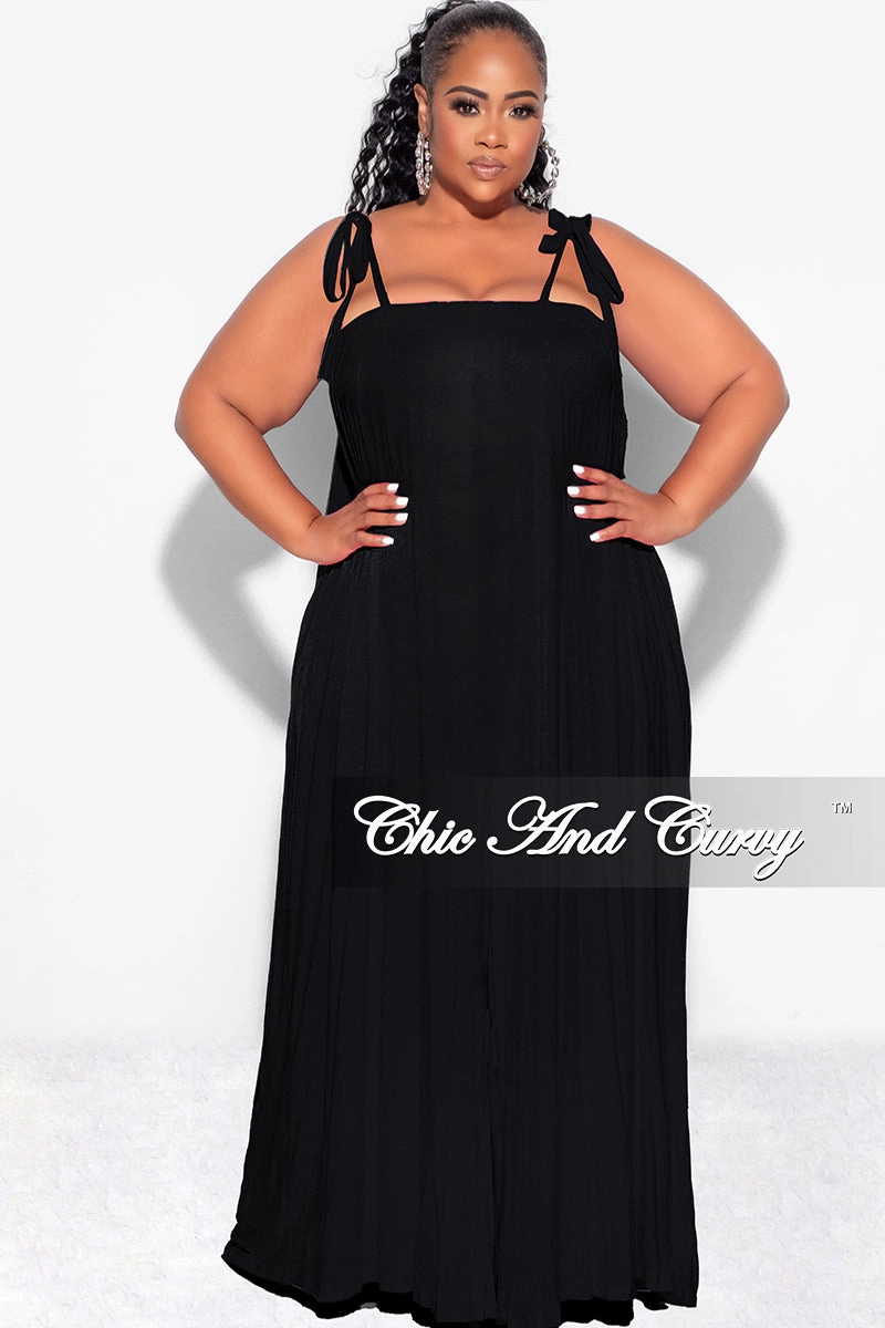 Final Sale Plus Size Oversized Jumpsuit with Self Tie Straps in Black Emma Breathable mesh