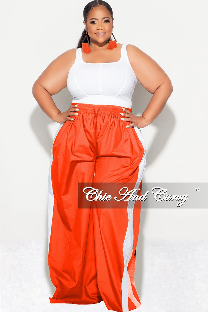 NonRestrictiveCut Stylish Appearance Final Sale Plus Size Oversized Varsity Windbreaker Striped Wide Leg Pants in Orange and White