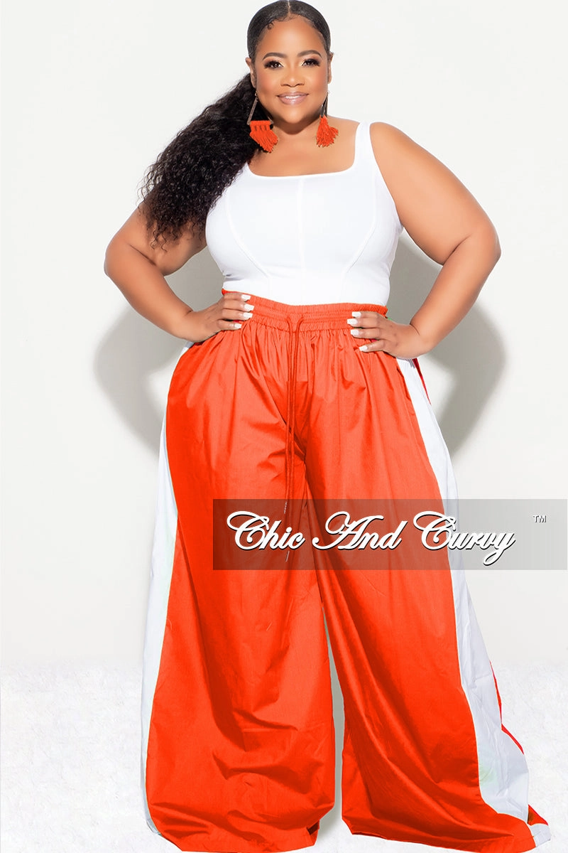 Feminine Cut NonIrritatingStitching Final Sale Plus Size Oversized Varsity Windbreaker Striped Wide Leg Pants in Orange and White
