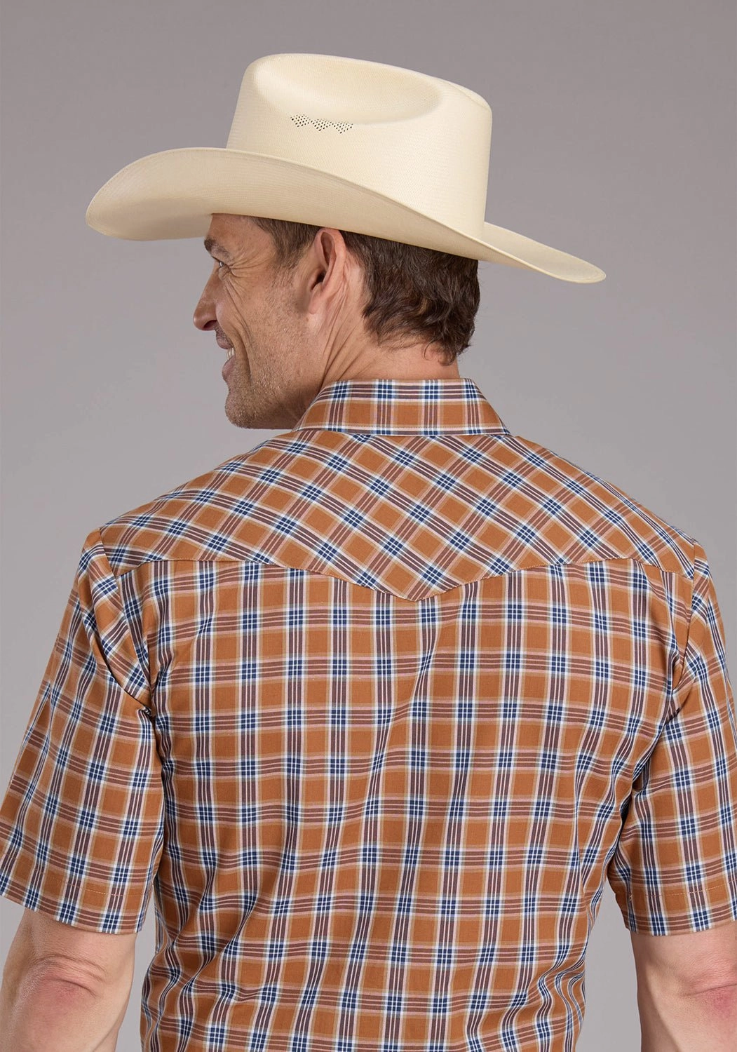 Athletic Look Anti-static Roper Mens 2411 Plaid Rust Cotton Blend S/S Shirt