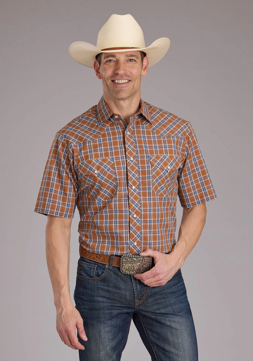 Roper Mens 2411 Plaid Rust Cotton Blend S/S Shirt Sustainable fashion