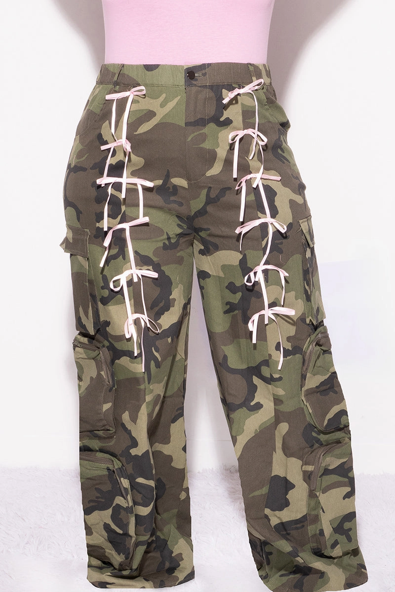 Final Sale Plus Size Pink Ribbon Cargo Pant in Camouflage Print Stylish Comfort Water Repellent Coating