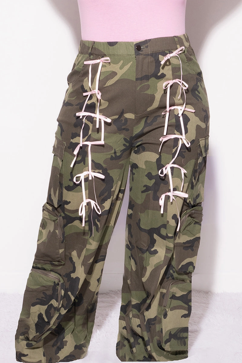 Final Sale Plus Size Pink Ribbon Cargo Pant in Camouflage Print Ventilated Panels