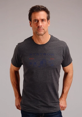 Athleisure Trend Stetson Mens Dark Grey Cotton Blend Desert Scene S/S T-Shirt