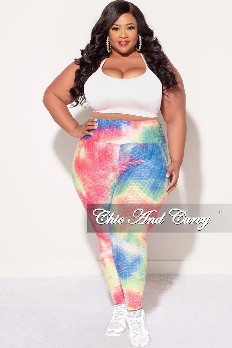 Final Sale Plus Size Honey Comb Leggings in Pink, Blue, Neon Green Tie Dye (Pants Only) Soft Wear Relaxed Look