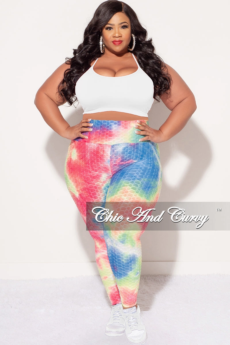 Final Sale Plus Size Honey Comb Leggings in Pink, Blue, Neon Green Tie Dye (Pants Only) Relaxed Wear