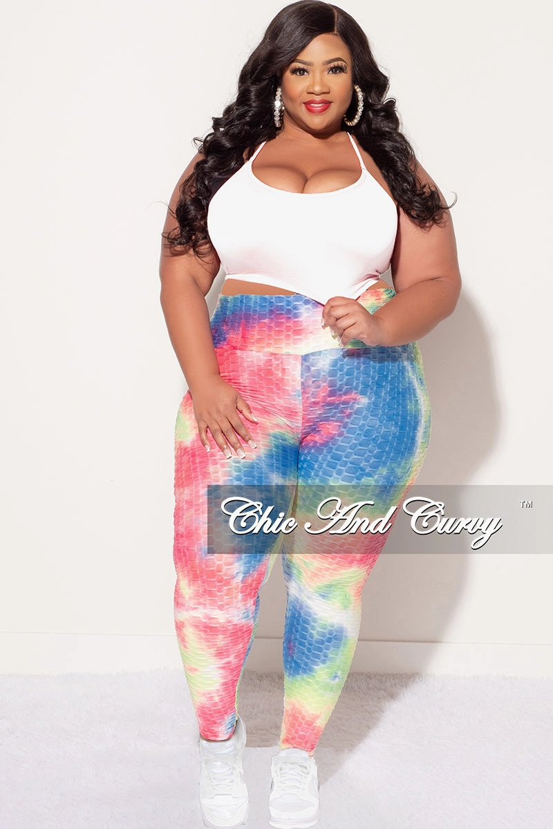 Shape Flex Final Sale Plus Size Honey Comb Leggings in Pink, Blue, Neon Green Tie Dye (Pants Only)