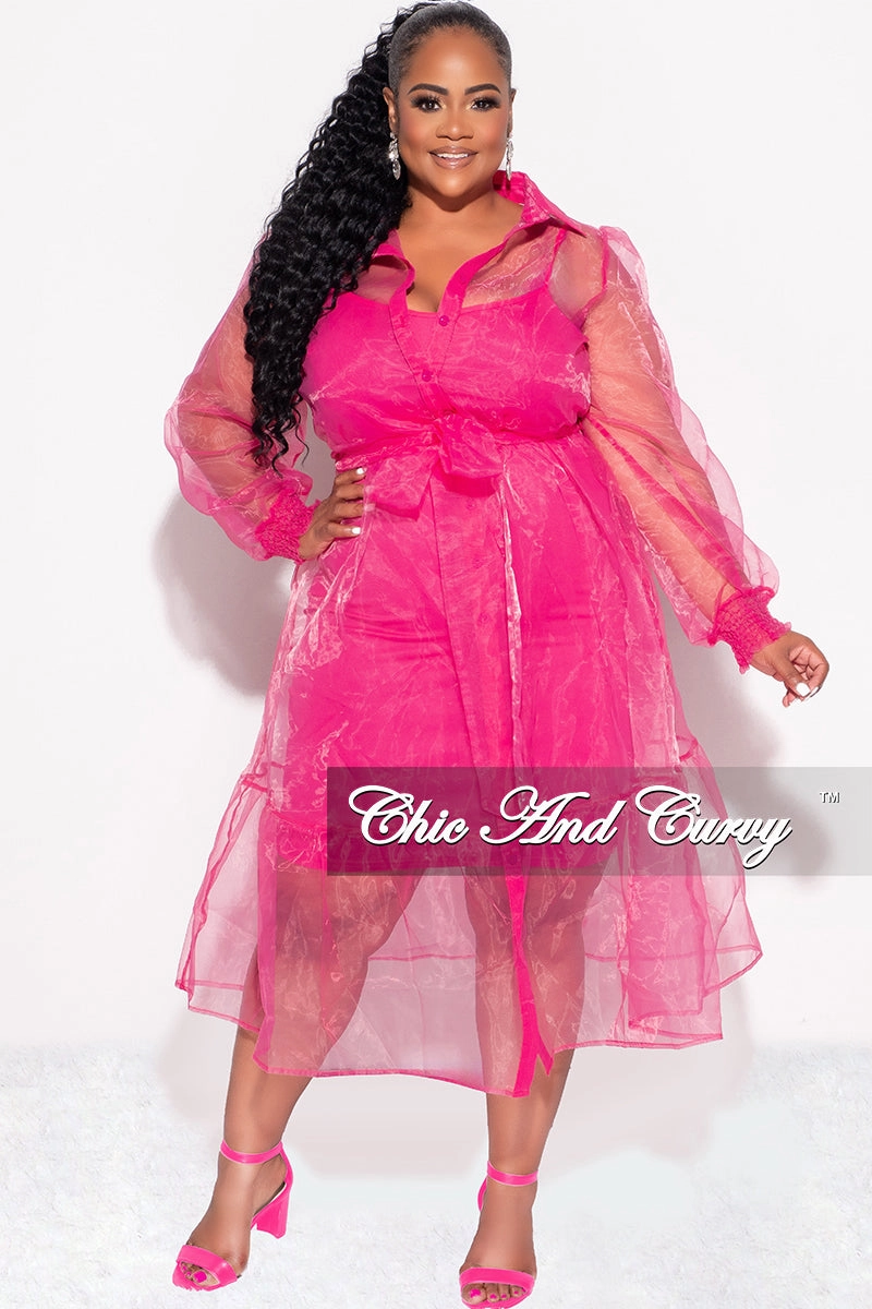Final Sale Plus Size Sheer Coat & Under Dress in Pink Anti Pilling Finish Slip Resistant