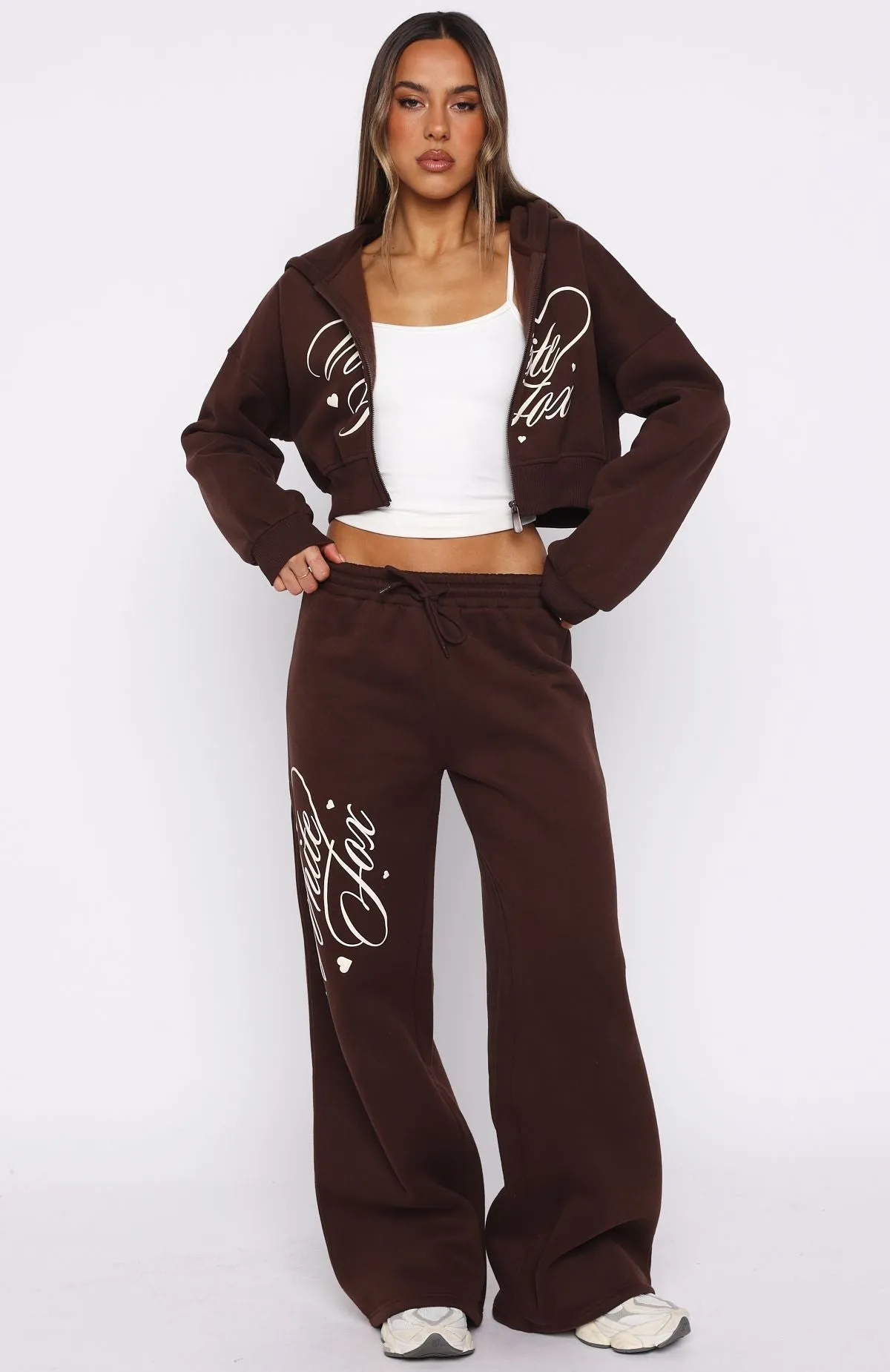Love You Regardless Wide Leg Sweatpants Chocolate Breathable Lining Mid Season