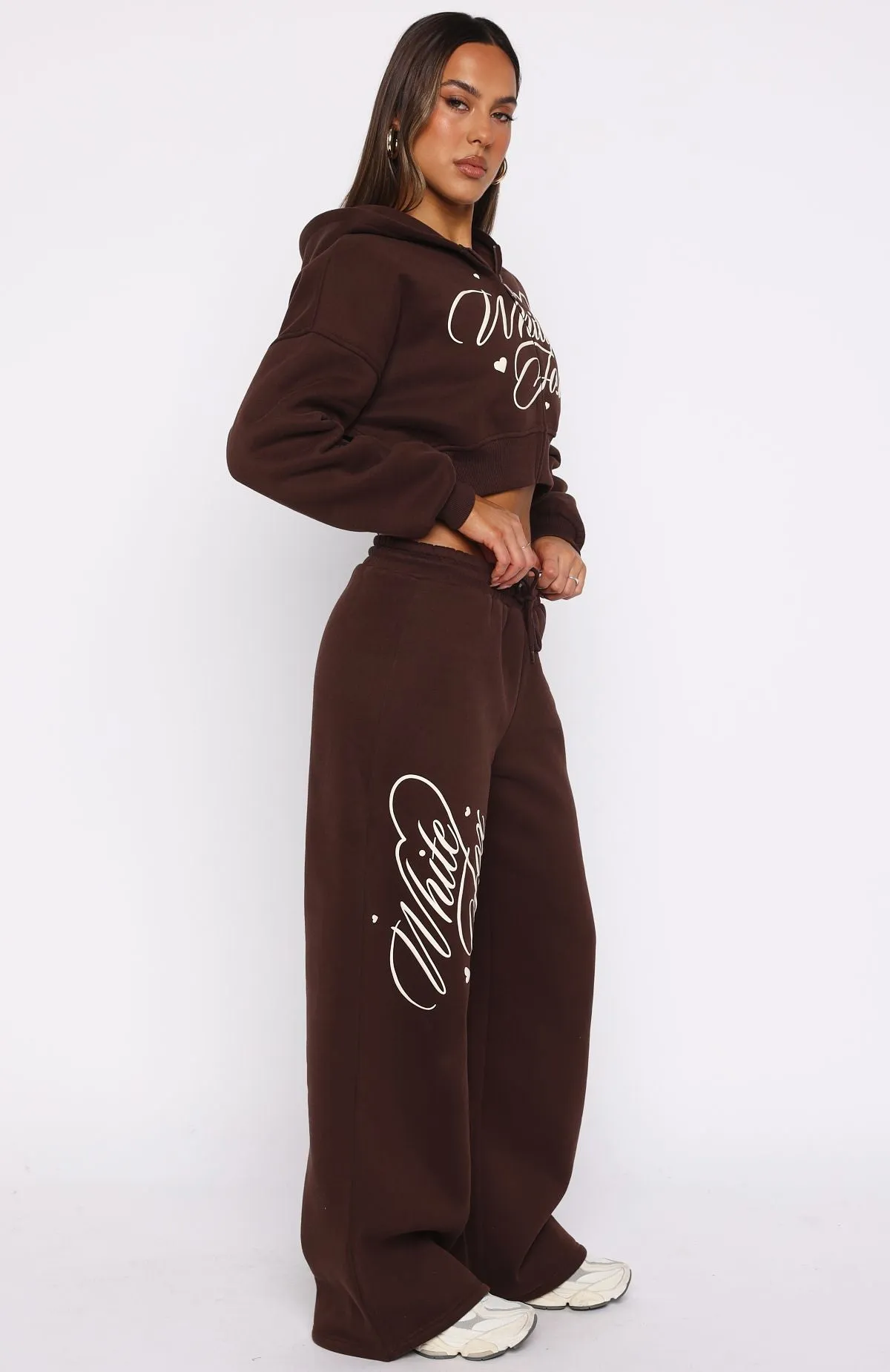 Love You Regardless Wide Leg Sweatpants Chocolate Lightweight Fabric Layered Texture