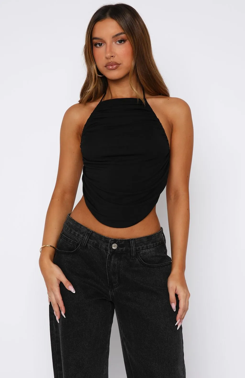 Everlasting Halter Top Black Breathable Knit Fabric