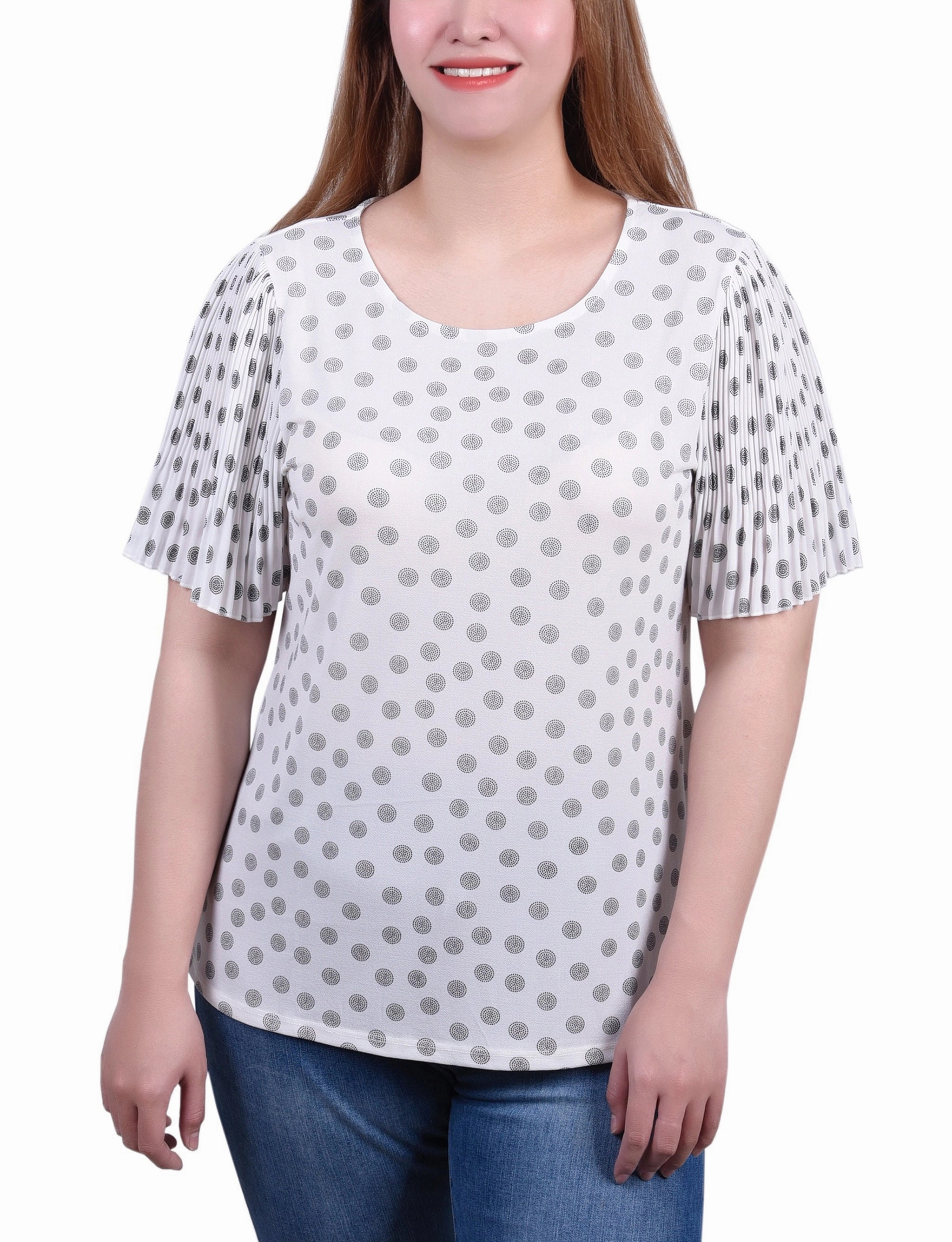 Pleated-Sleeve Top Cozy Blouse Soft touch finish