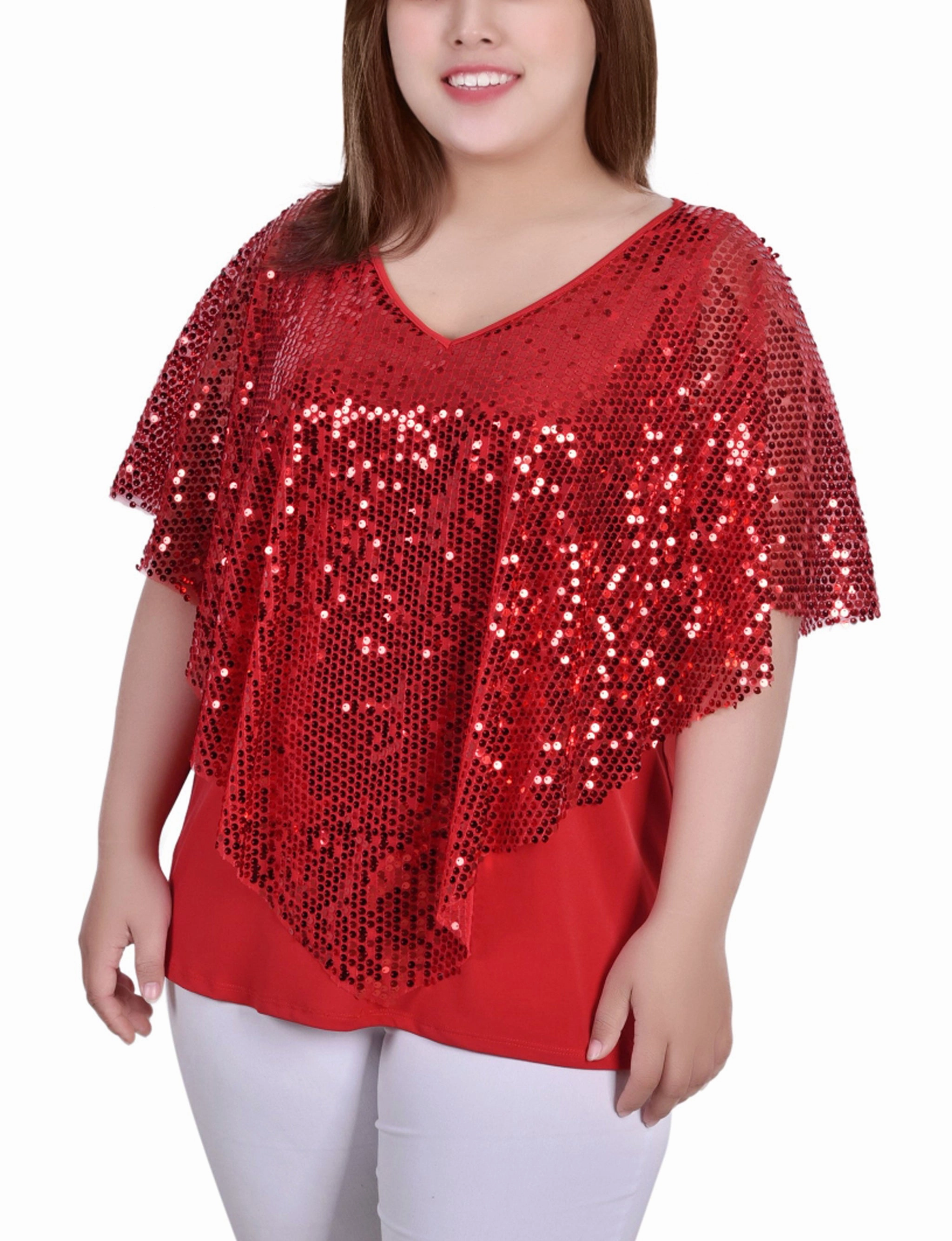 Sustainable Textile SnagFreeKnit Plus Size Sequin-Front Poncho