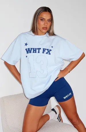 Buttery Soft Handfeel Mesh Panel Details Just Wait And See Oversized Tee Baby Blue