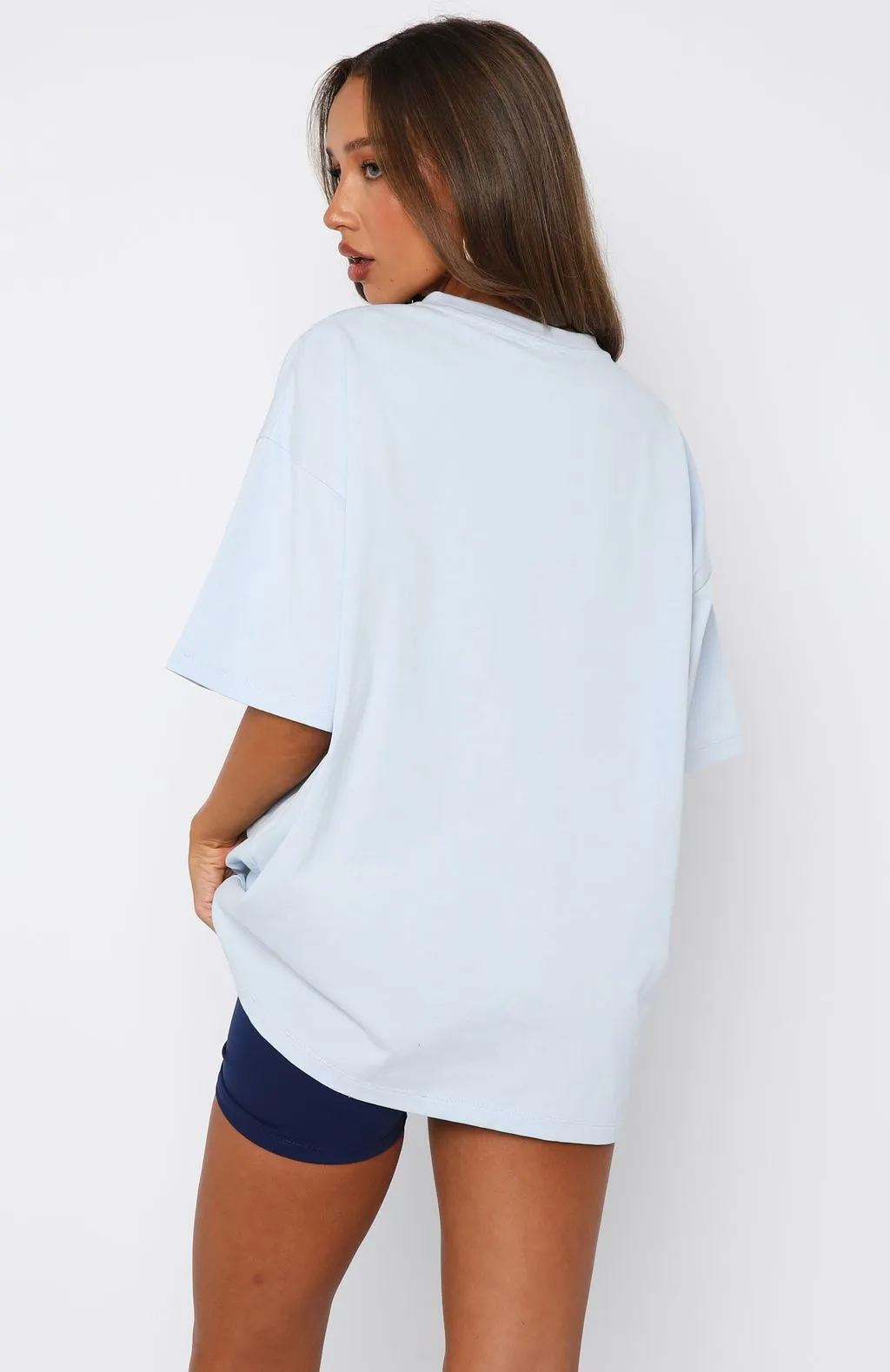 TemperatureRegulatingLining Non Slip Shoulder Seams Just Wait And See Oversized Tee Baby Blue