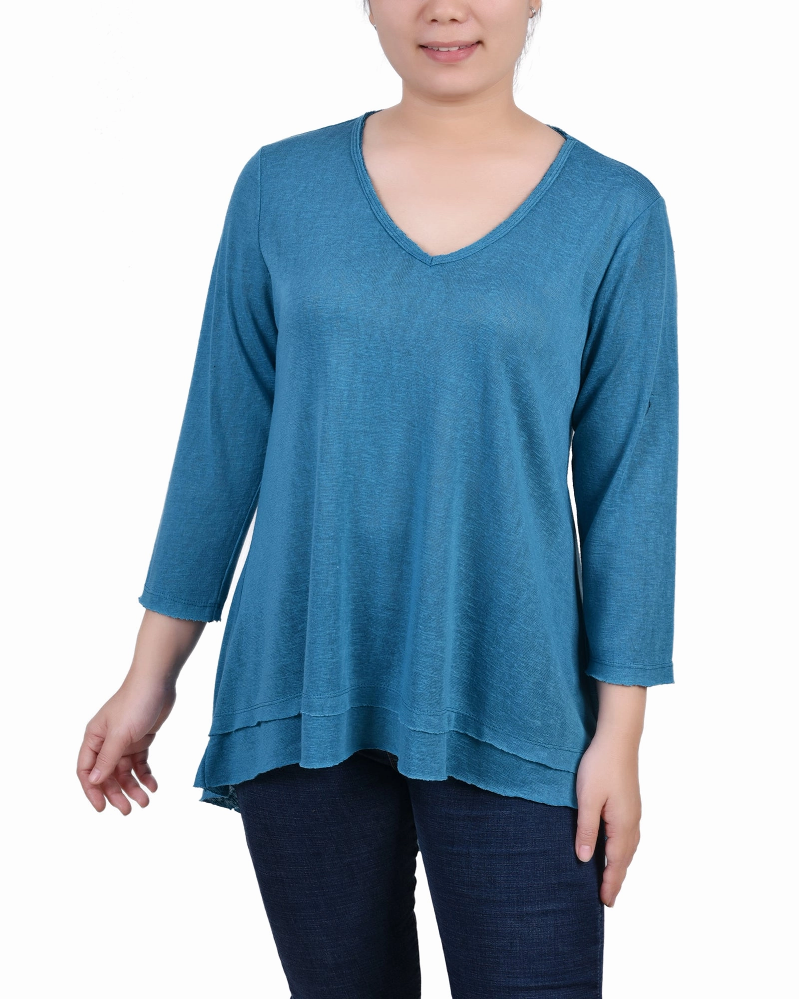 Petite 3/4 Sleeve V Neck Top Anti Odor Finish