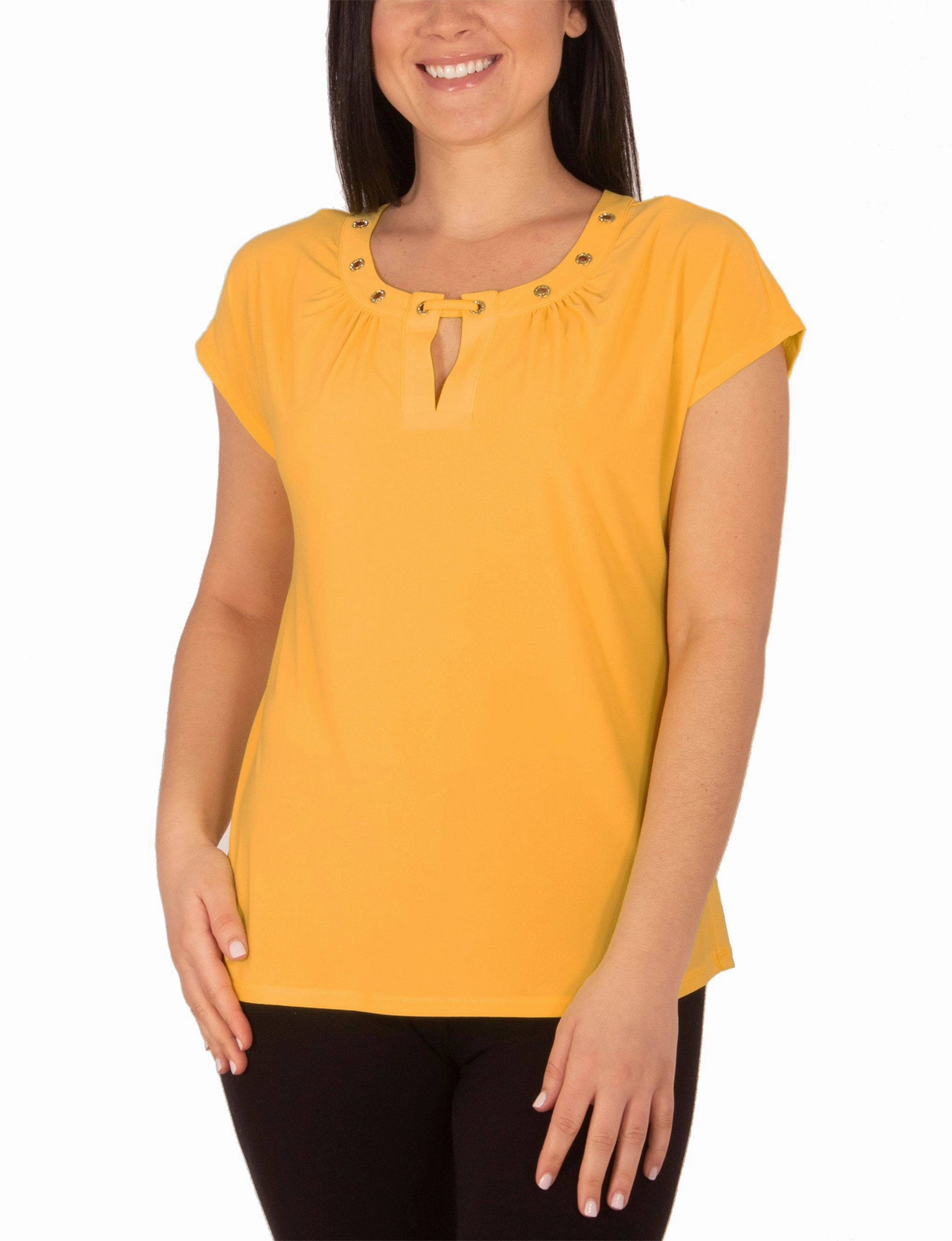 Plus Size Cap Sleeve Top With Grommet Details And Keyhole Versatile Design LowMaintenanceMaterial