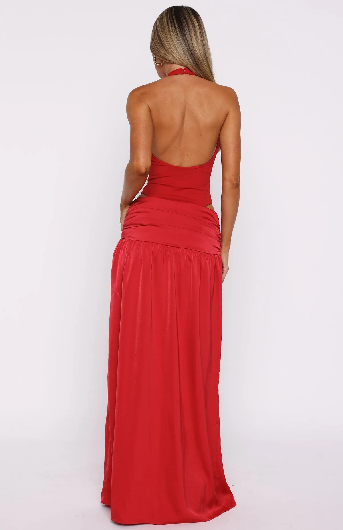 BreathableBackVents Know Your Power Halter Maxi Dress Deep Red