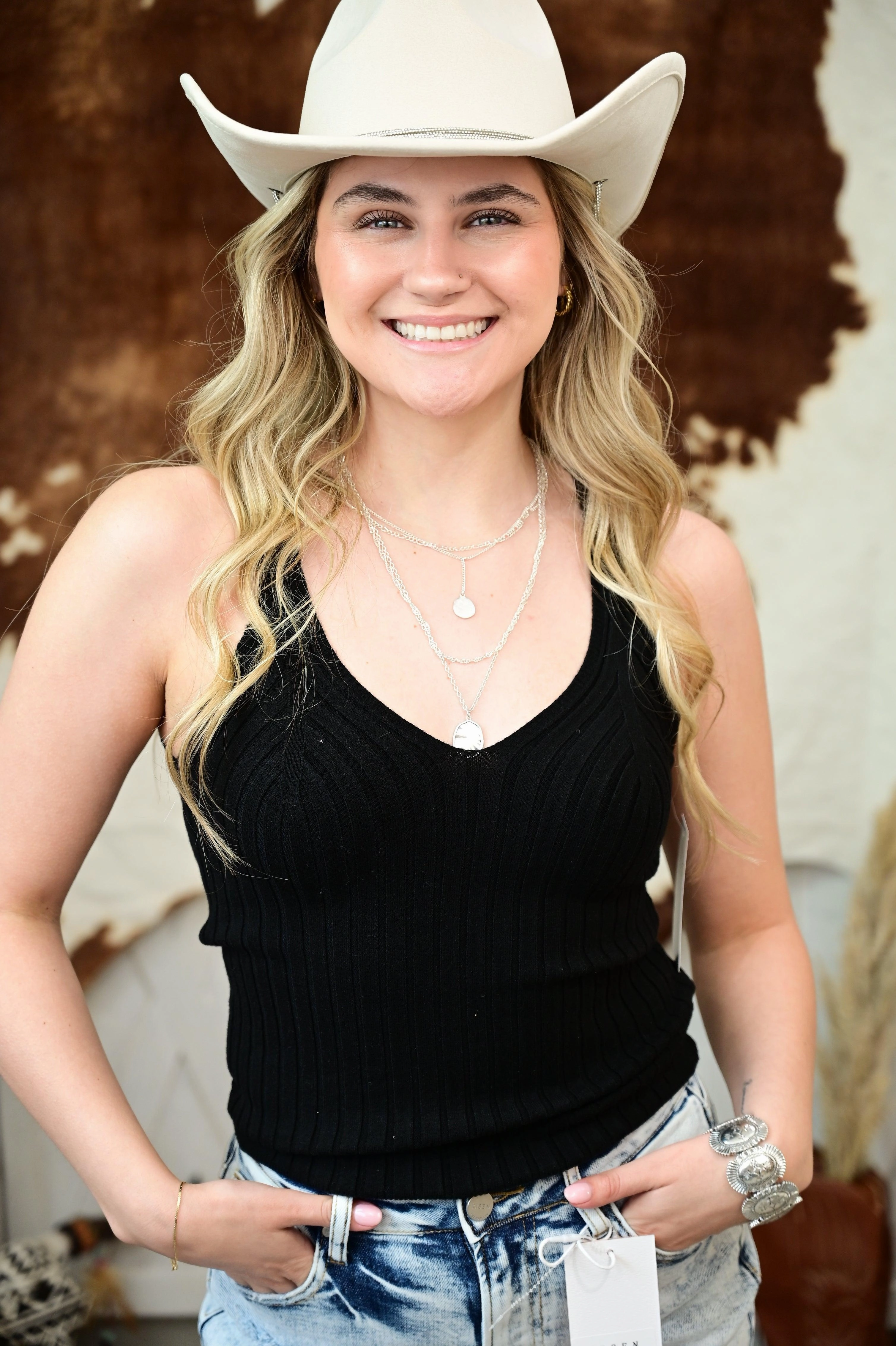 MicroPerforated Details Tagless Labeling KENDALL RIBBED V-NECK TANK TOP