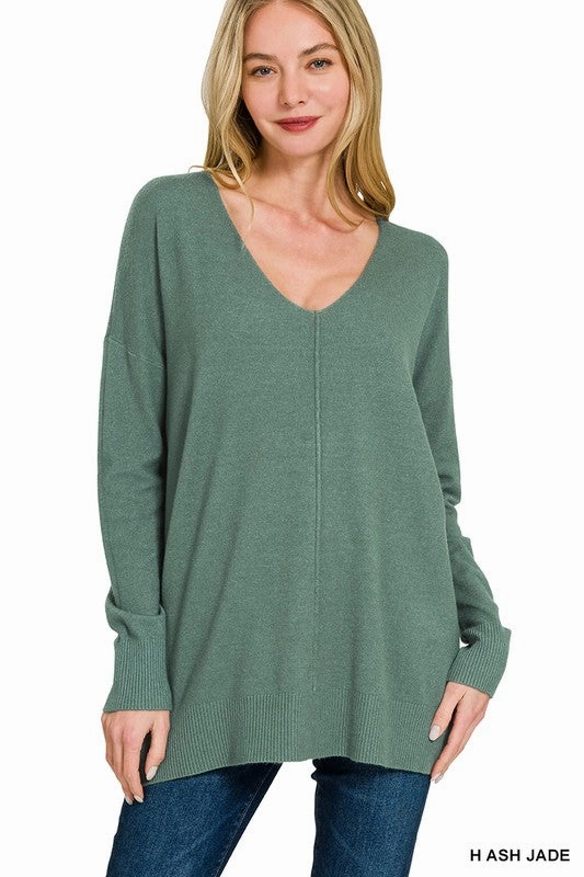Adjustable Hem Venelope Viscose Front Seam Sweater S-XL