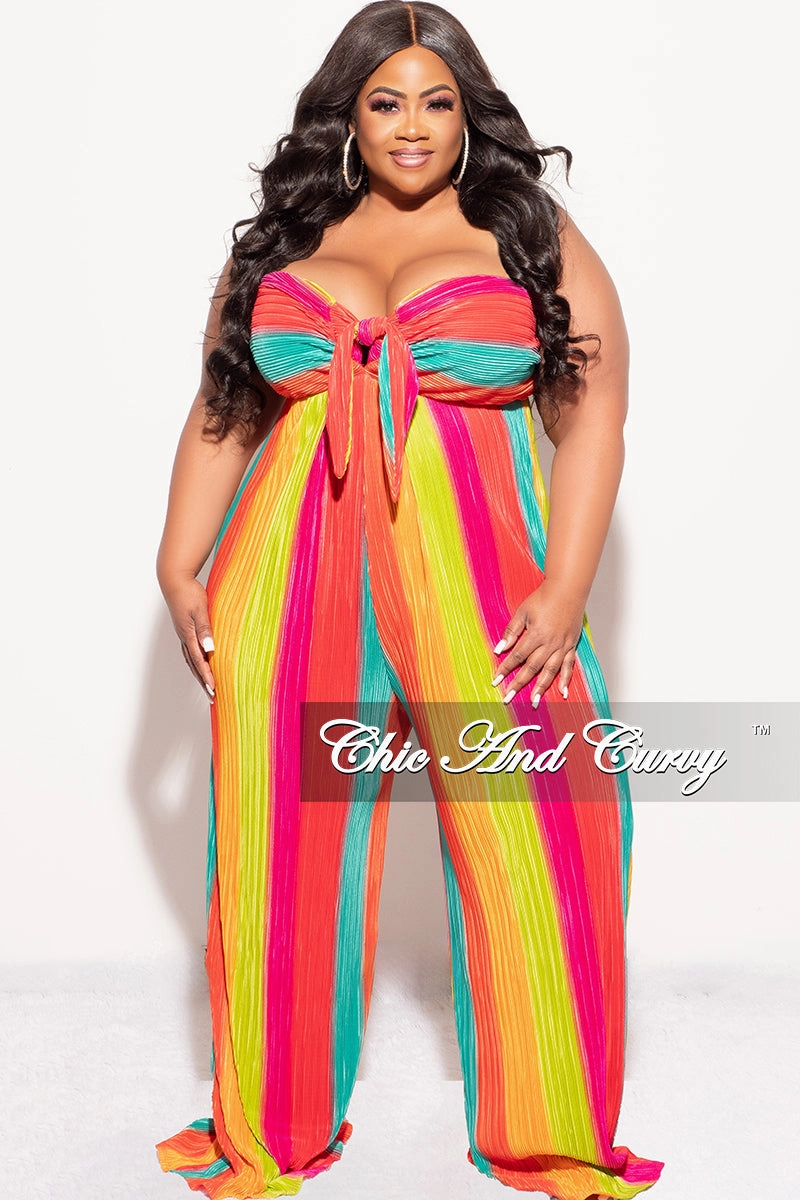 Final Sale Plus Size Strapless Pleated Jumpsuit In Multi Color Warm design