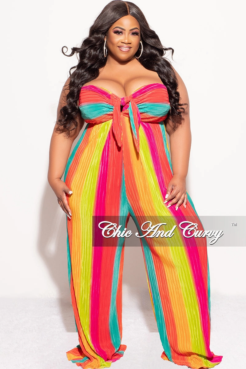 Final Sale Plus Size Strapless Pleated Jumpsuit In Multi Color Structured fabric