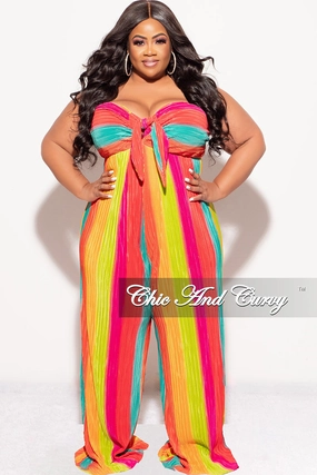 Printed design Smooth Texture Final Sale Plus Size Strapless Pleated Jumpsuit In Multi Color