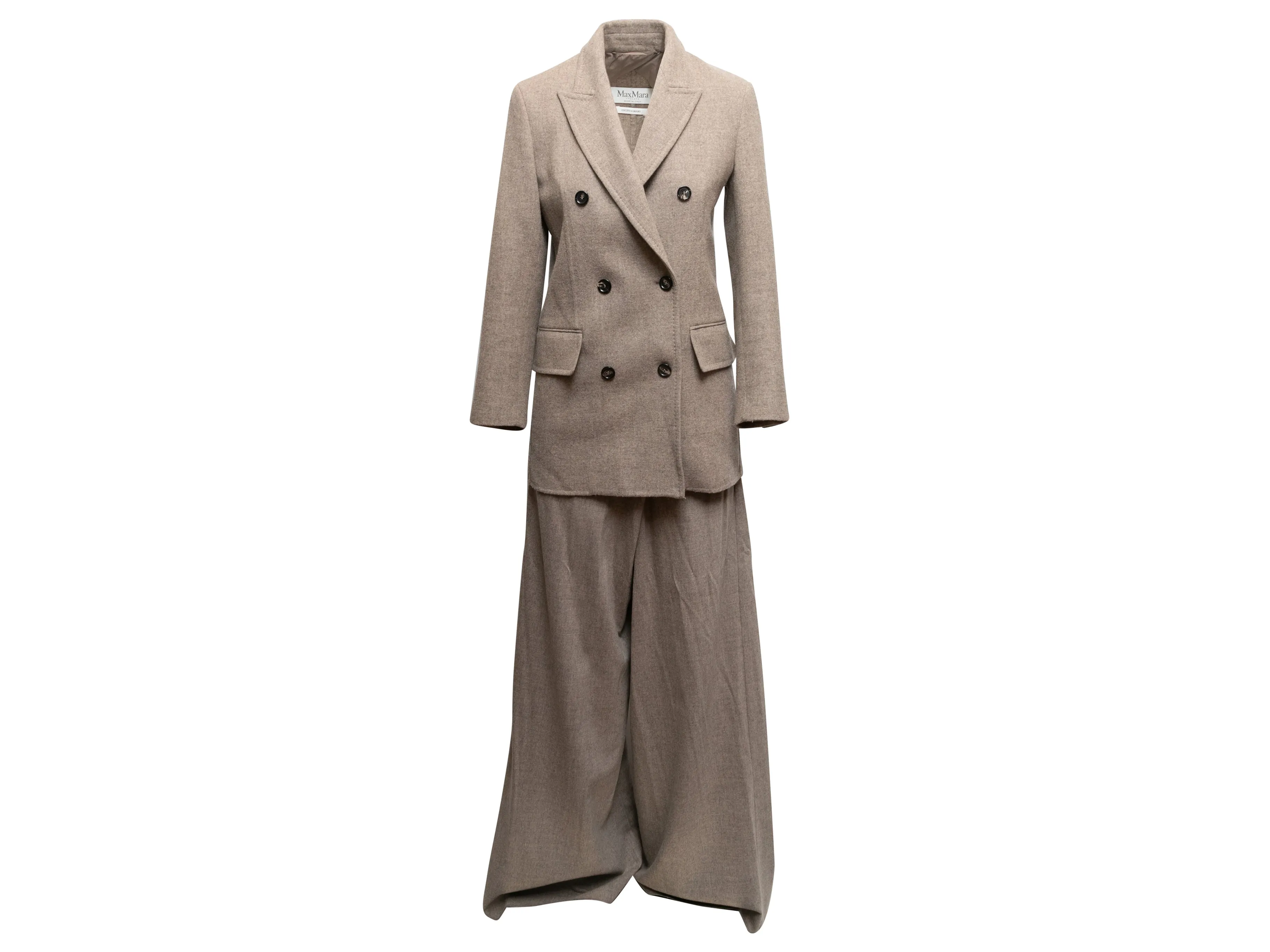 Oatmeal Max Mara Double-Breasted Wool & Cashmere-Blend Pantsuit Size US 2