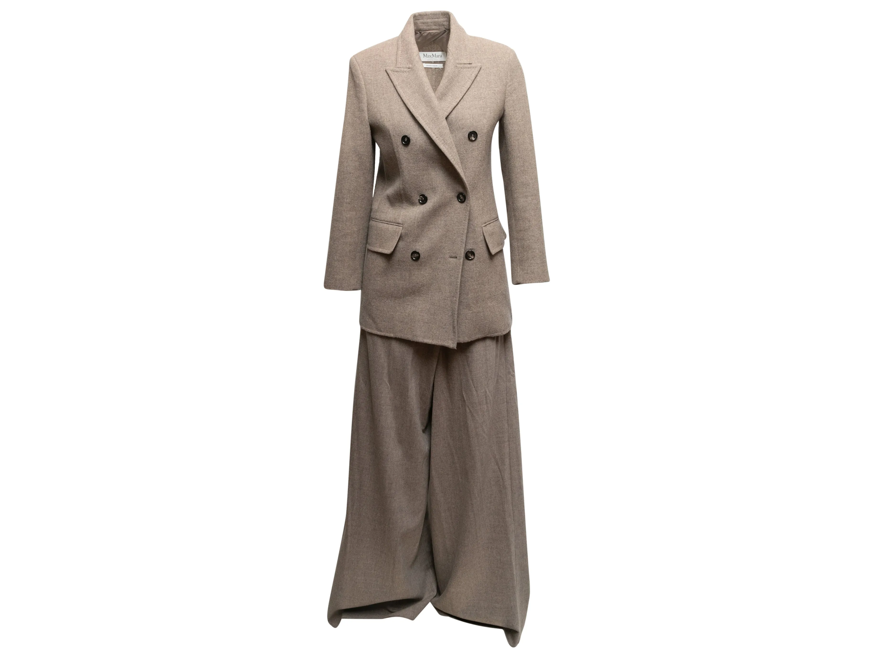 Oatmeal Max Mara Double-Breasted Wool & Cashmere-Blend Pantsuit Size US 2