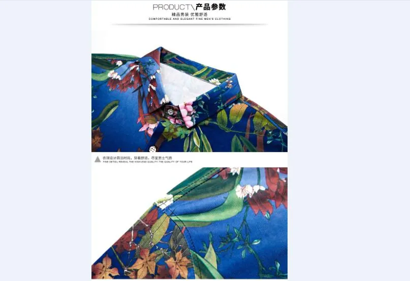 Ocean Blue in Floral Pattern Print Men Slim Fit Shirt