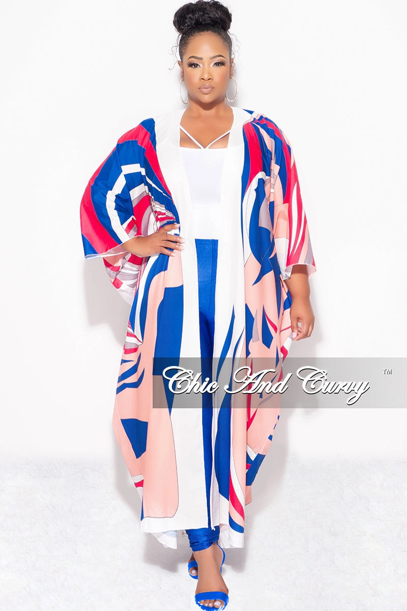 Lightweight Weave Sporty Fit Design Final Sale Plus Size Caftan in Royal Blue and Fuchsia