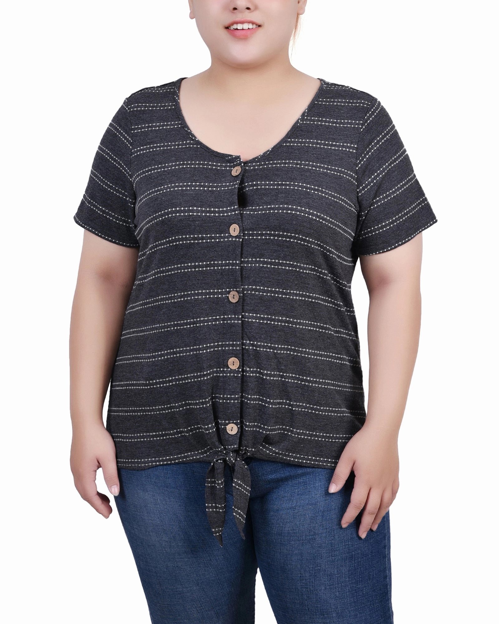 Everyday Comfort Plus Size Short Sleeve Tie Front Top