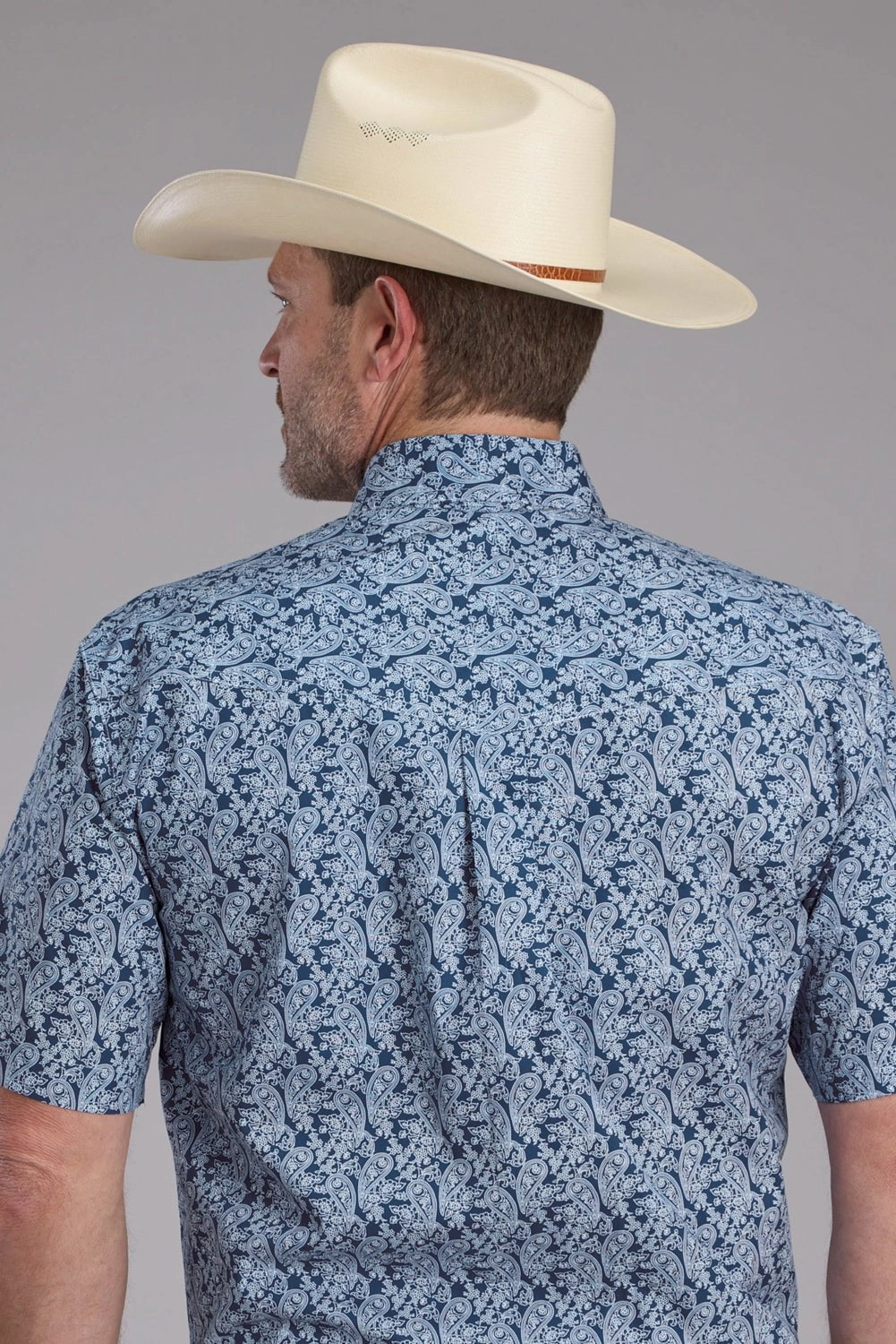 Roper Mens 2379 Prairie Paisley Blue 100% Cotton Btn S/S Shirt Midweight Textile Spring Collection