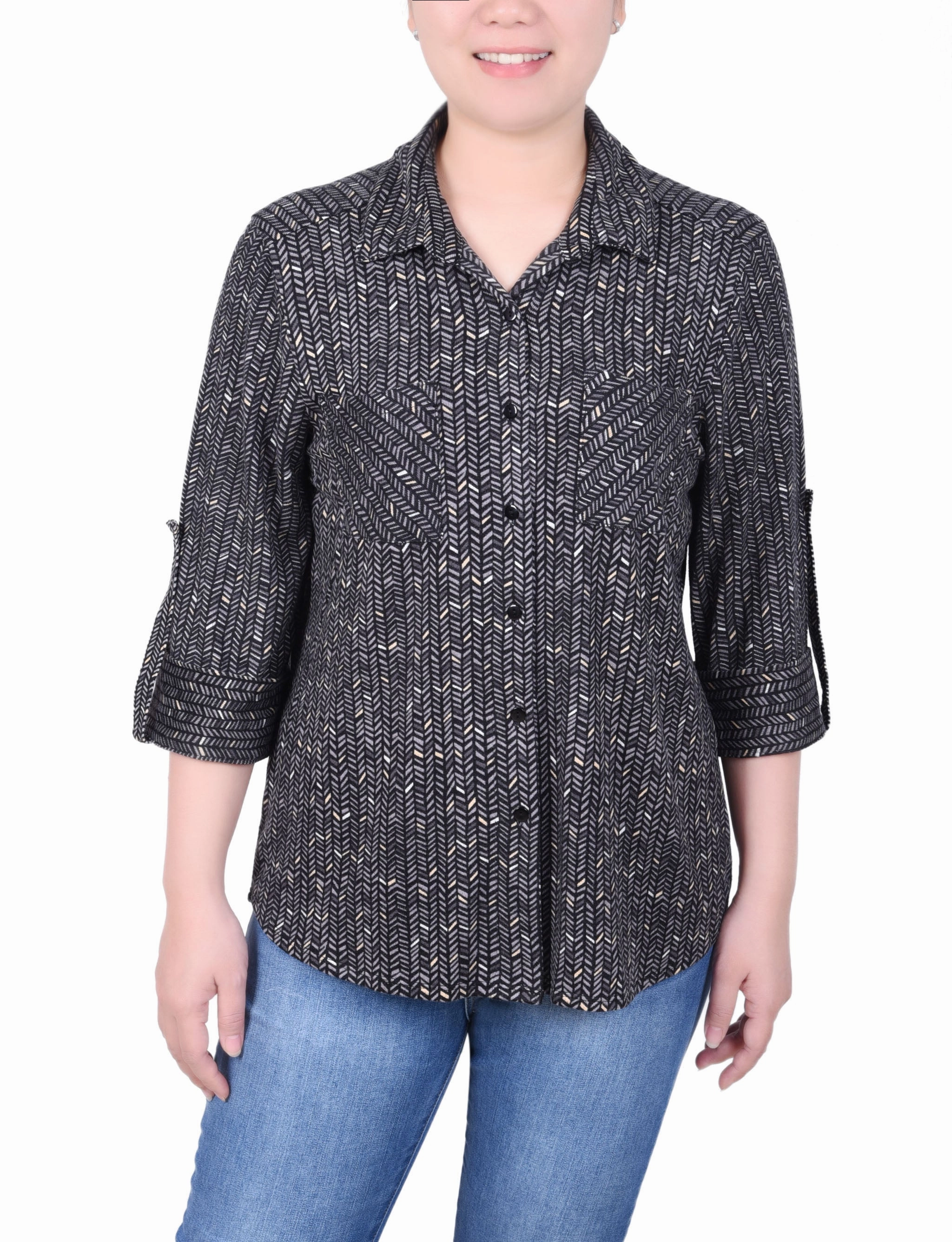 Non Restrictive Cut GarmentWashed Softness Long Sleeve Button Front Tunic Top