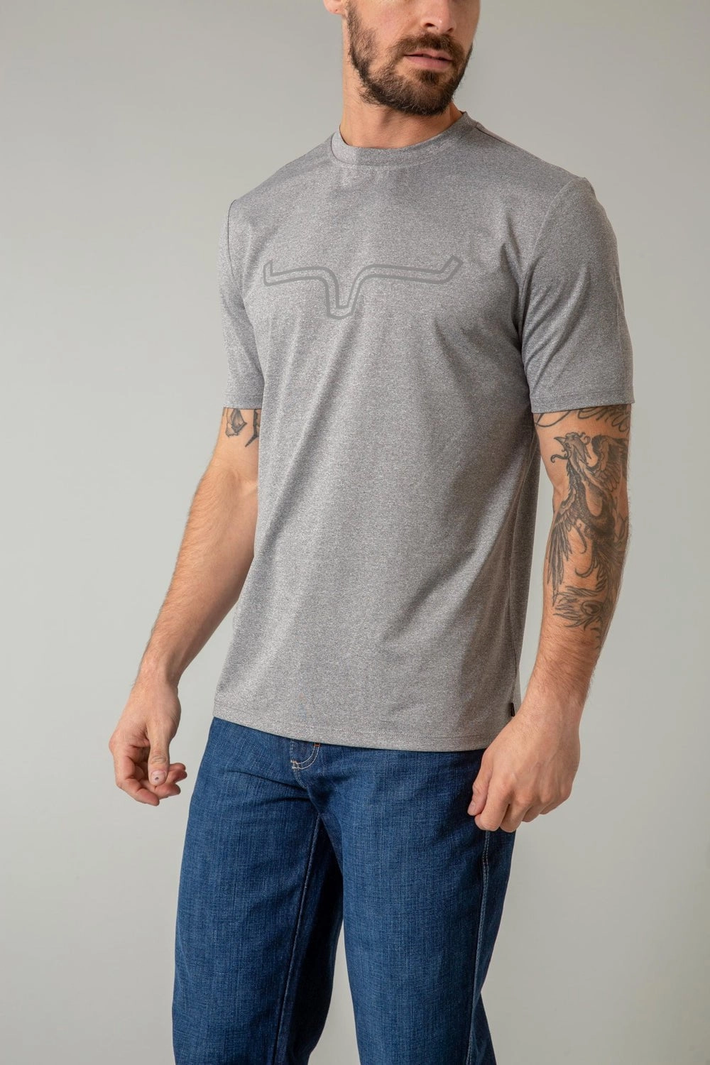 Kimes Ranch Mens Outlier Tech Heather Grey Cotton Blend S/S T-Shirt Classic Fit Sustainable Textile
