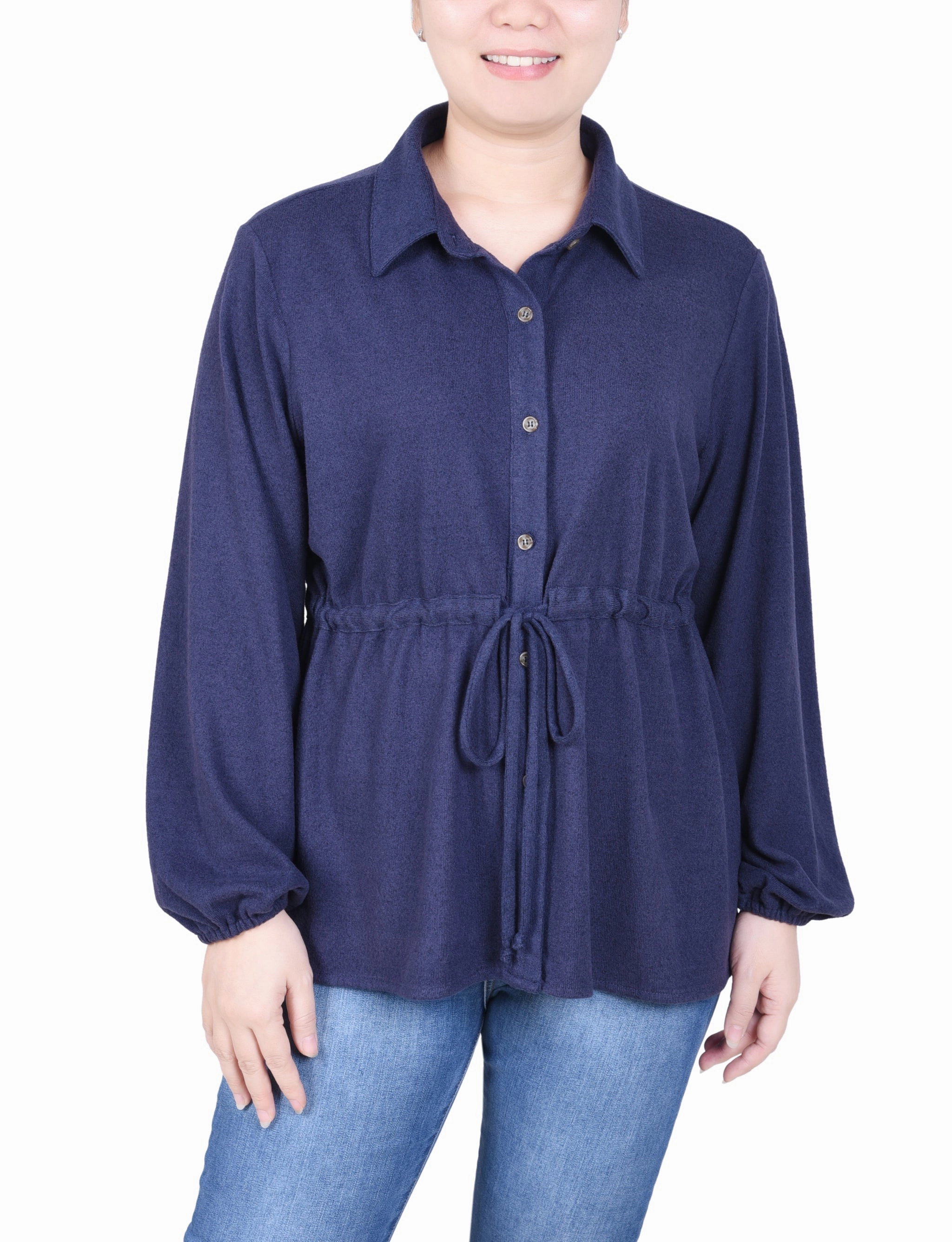 Stylish Dress High Neck Design Long Dolman Sleeve Drawstring-Waist Tunic Top