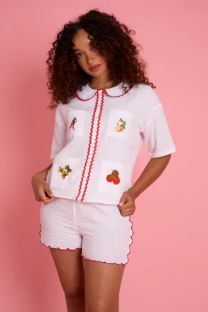 AdjustableNeckline Cleo Embroidered Linen Shorts