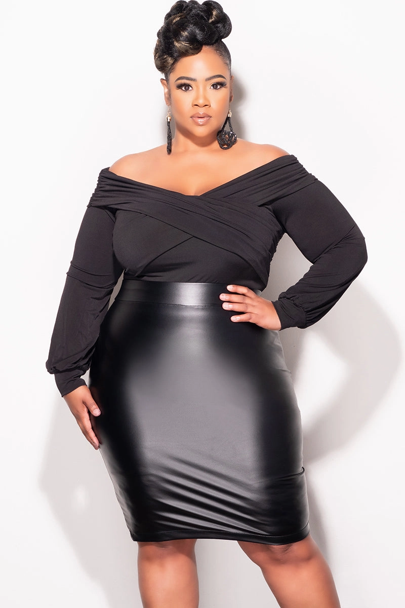 Bootcut shape Final Sale Plus Size Off The Shoulder Top Criss-Cross Top with Ruched Sides in Black