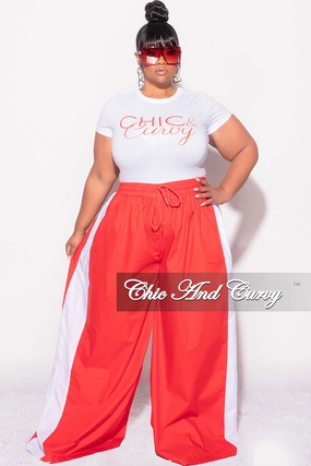 Casual Stretch Wear Cozy Casual Final Sale Plus Size Oversized Varsity Windbreaker Striped Wide Leg Pants in Red and White
