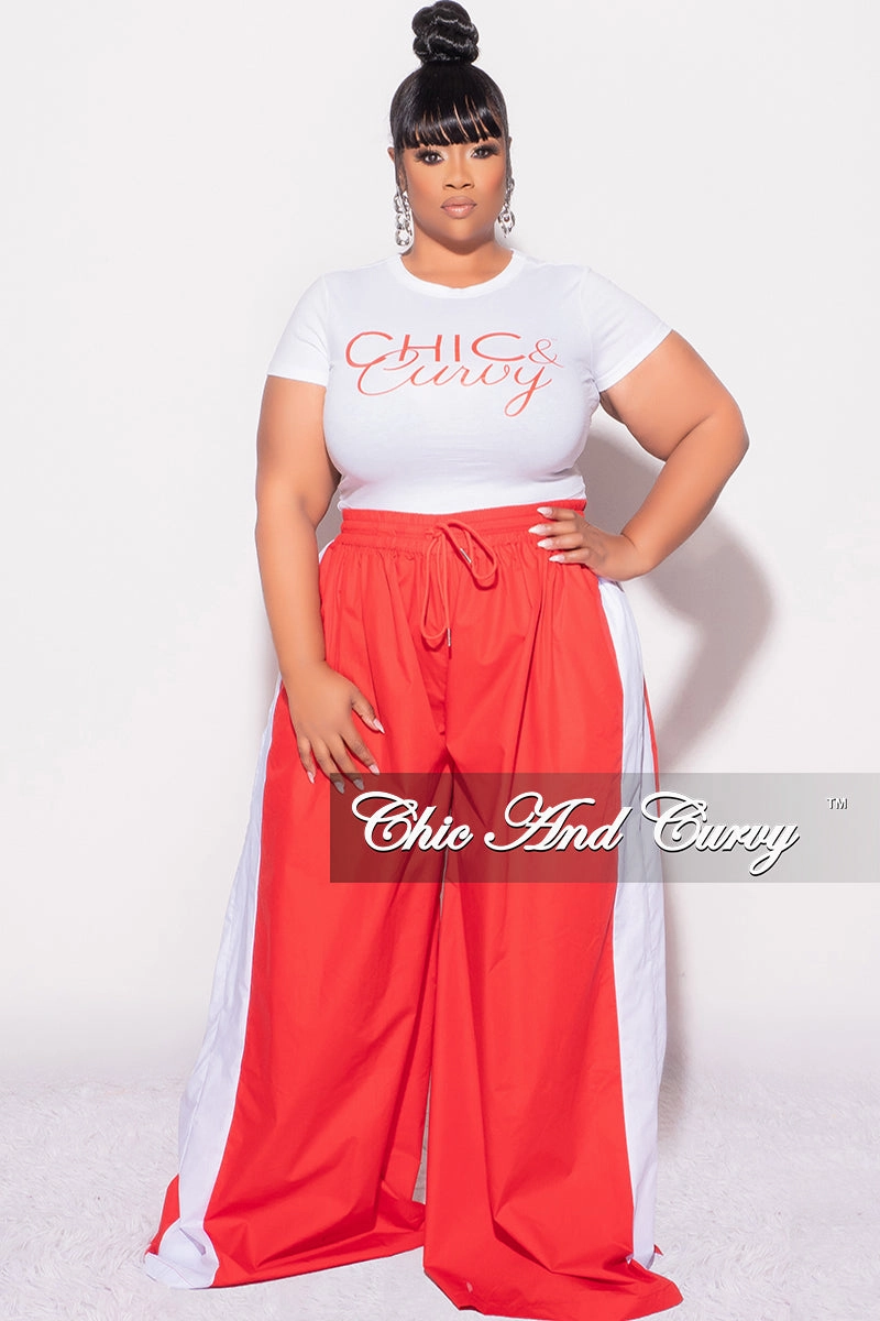 Final Sale Plus Size Oversized Varsity Windbreaker Striped Wide Leg Pants in Red and White Tear Resistant